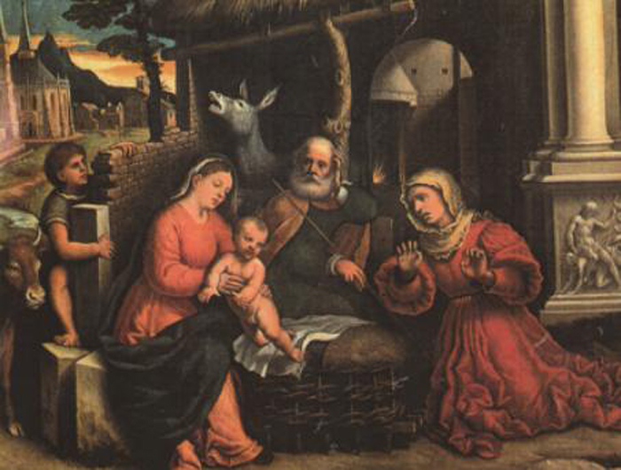 Доменико Каприоло, Рождество,1524 год, музей Тревизо, справа — Саломея с парализованными руками