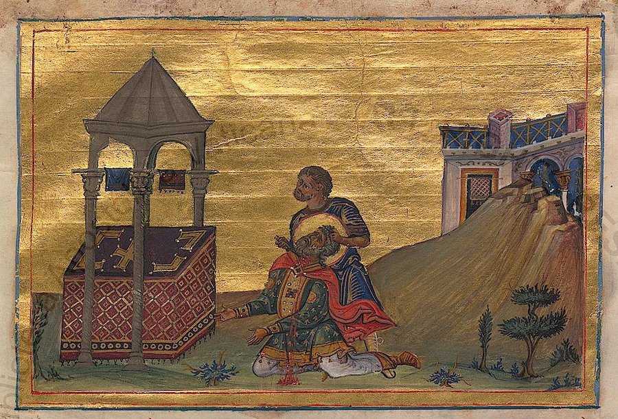 10_Убийство Захарии_Убийство Захарии (миниатюра из Минология Василия II, 976—1025 гг.)