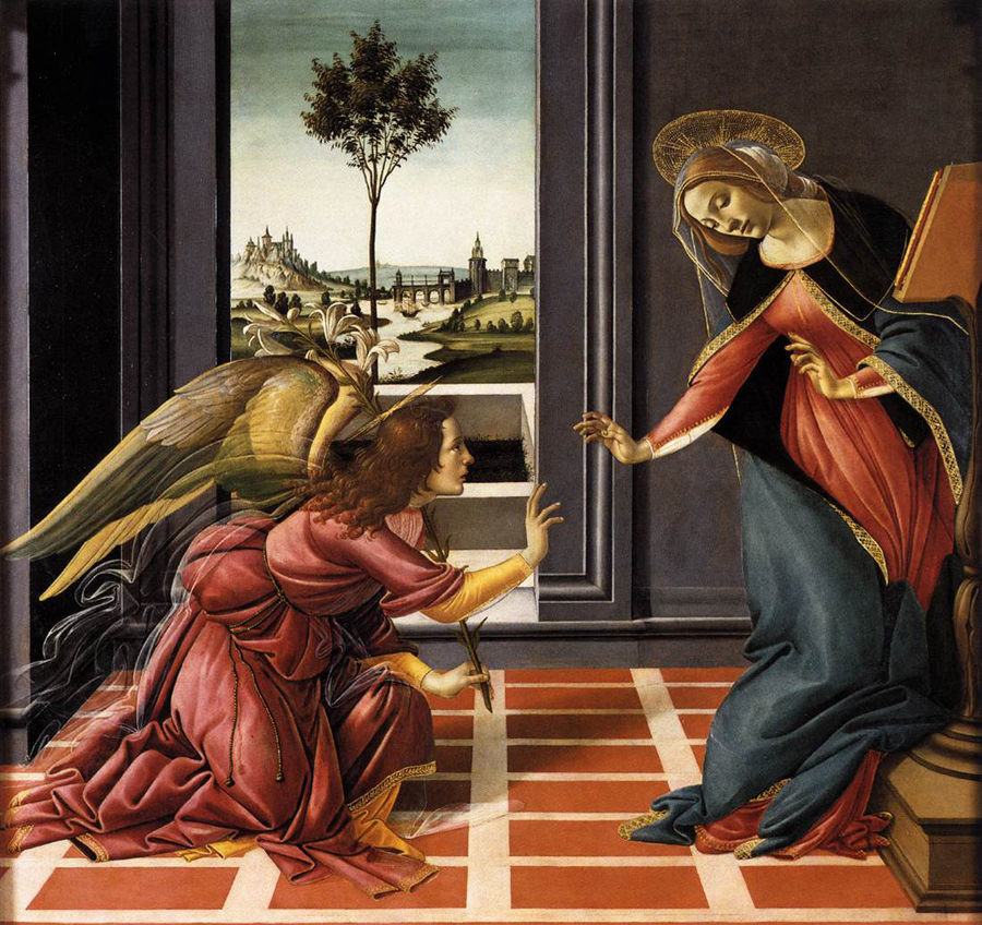 14_«Благовещение». Сандро Боттичелли. 1489—1490 годы. Уффици, Флоренция