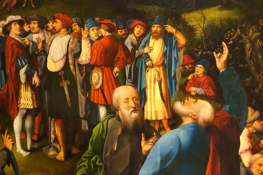 14_Петр и Симон Волхв_Ян Ромбус, 1522-1530 гг. Падение Симона Мага. Симон слева, Пётр справа.