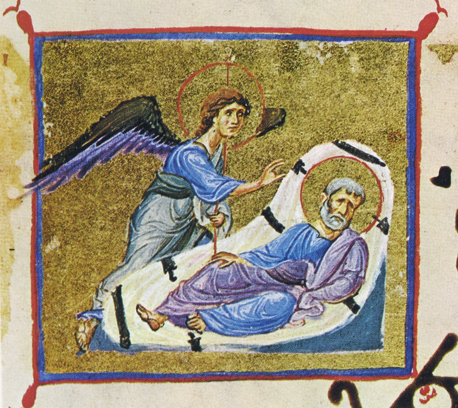 19_Гавриил и Иосиф Плотник_Сон Иосифа; Византия.; XI в.; памятник Евангелиарий (Athos,