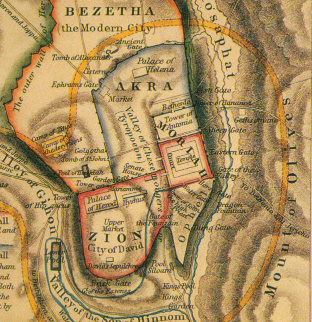 30_Холм Акра_Дворец Елены и район Акра на карте древнего Иерусалима