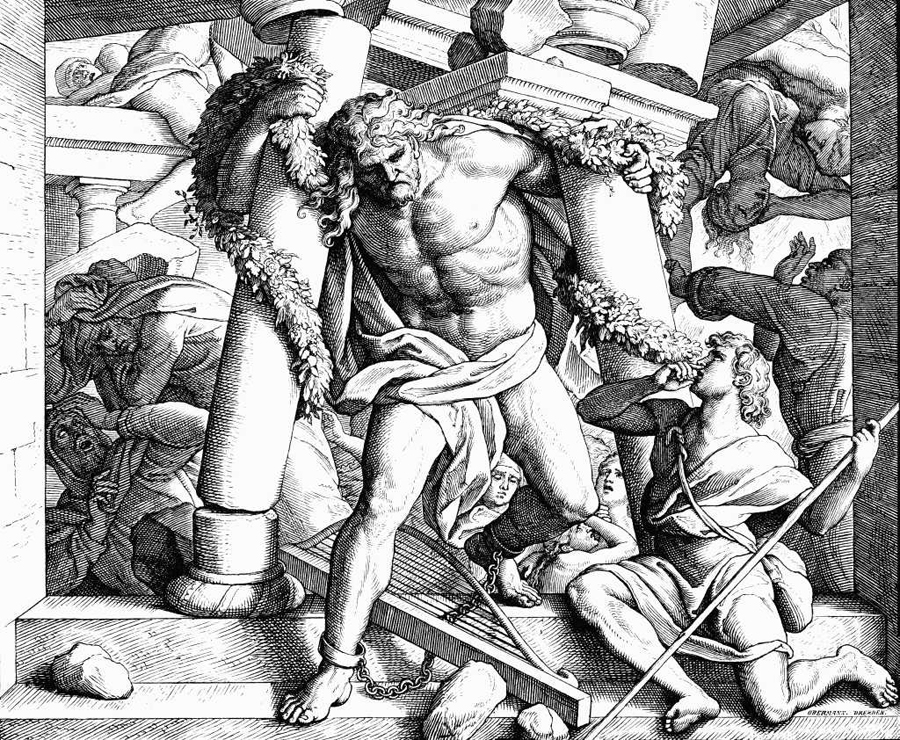5_Самсон_Разрушение храма Самсоном, гравюра Юлиуса Шнорр фон Карольсфельда