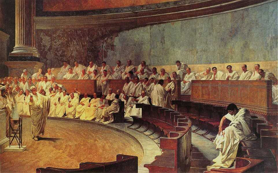 8_Римский сенат_Цицерон обличает Катилину. Картина Чезаре Маккари