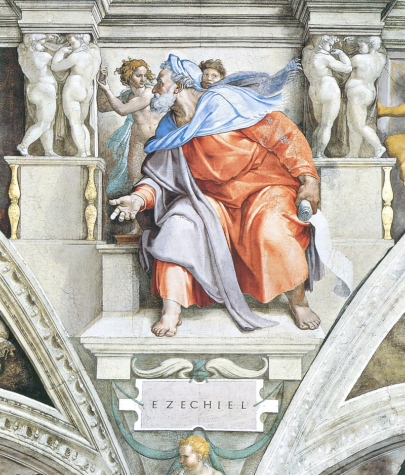 9_Пророк Иезекииль_Иезекииль, изображённый Микеланджело на потолке Сикстинской капеллы